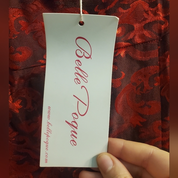 Red Vintage Ruffled Christmas Gotchic Victorian Long Fishtail Skirt Size 10 - Picture 9 of 13